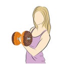 Woman lifts dumbbells from donuts. losing weight vector illustration. Royalty Free Stock Photo